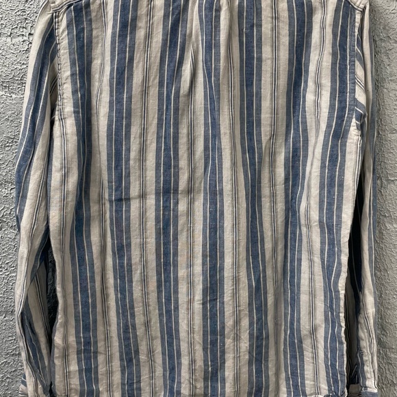 Men's J. Crew Irish Linen Button Down - Slim Medium - White, Blue, Grey Stripes - Picture 4 of 5